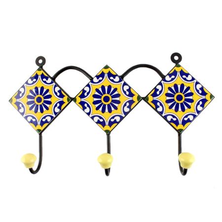 Wheel Flower Ceramic Tile Hook in Navy Blue